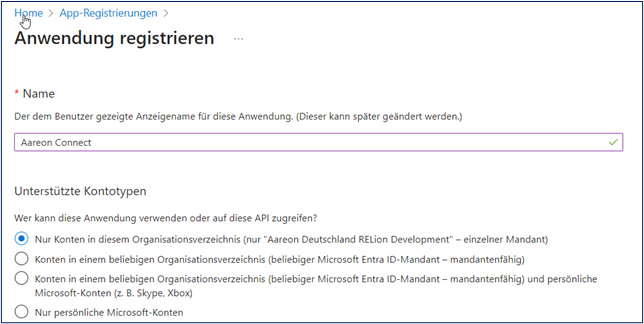 Anwendung registrieren