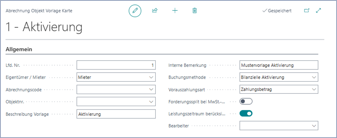Objekt Vorlage Karte