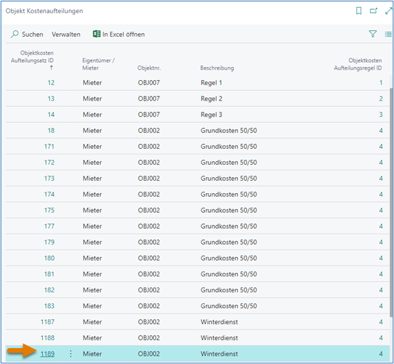 Objekt Kostenaufteilungen