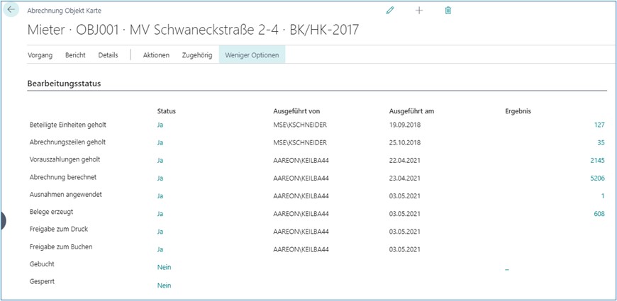 Abrechnung Objekt Karte
