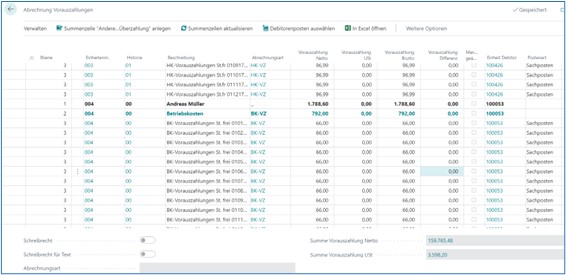 Abrechnung Vorauszahlungen