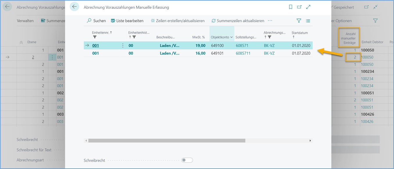 Anzahl manueller Einträge