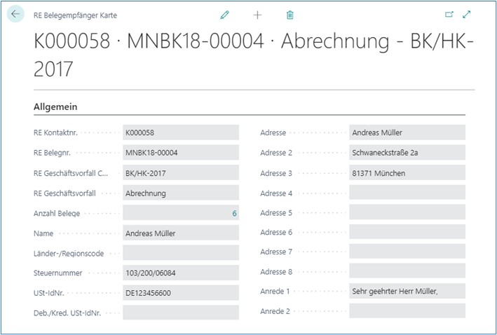 Belegempfänger Karte