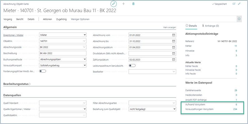 Abrechnung Dateilzeilen