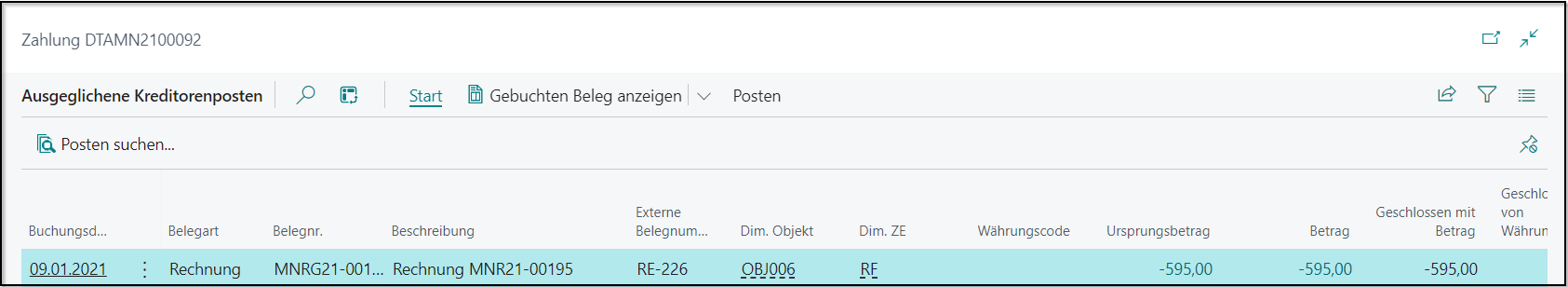 Ausgeglichene Kreditorenposten