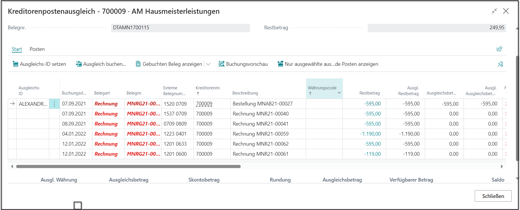 Kreditorenpostenausgleich