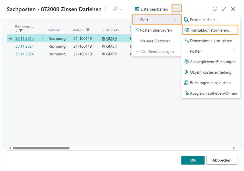 Transaktion stornieren