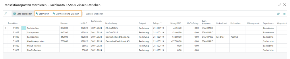 Transaktion stornieren