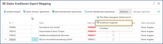 Kreditoren ergänzen