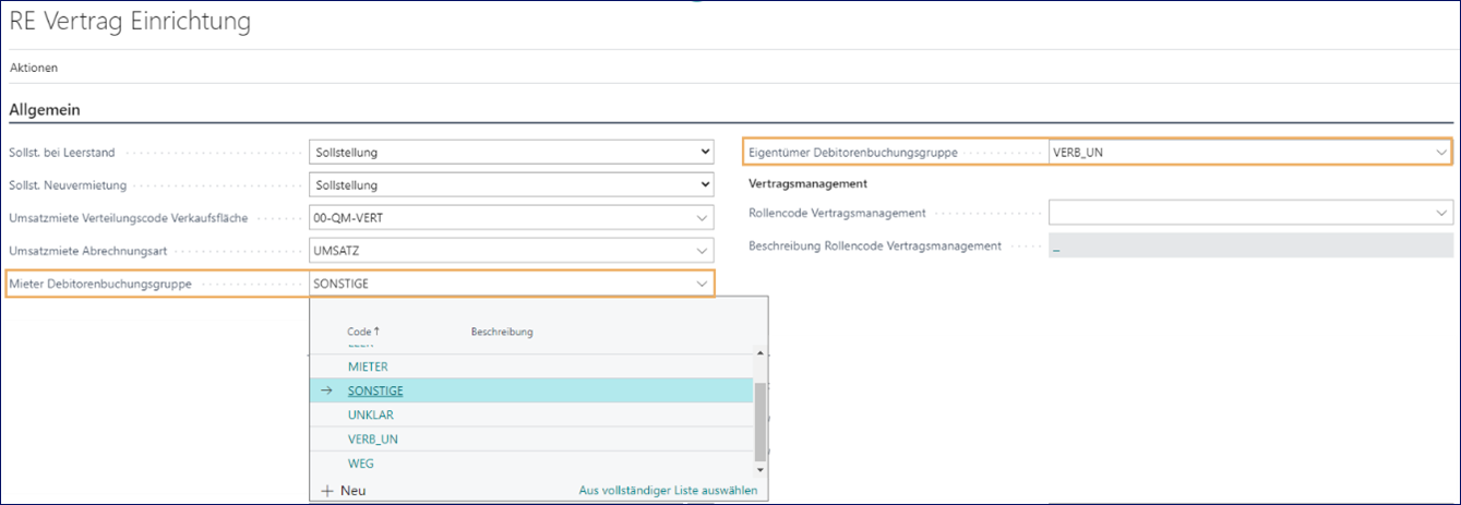 RE Vertrag Einrichtung