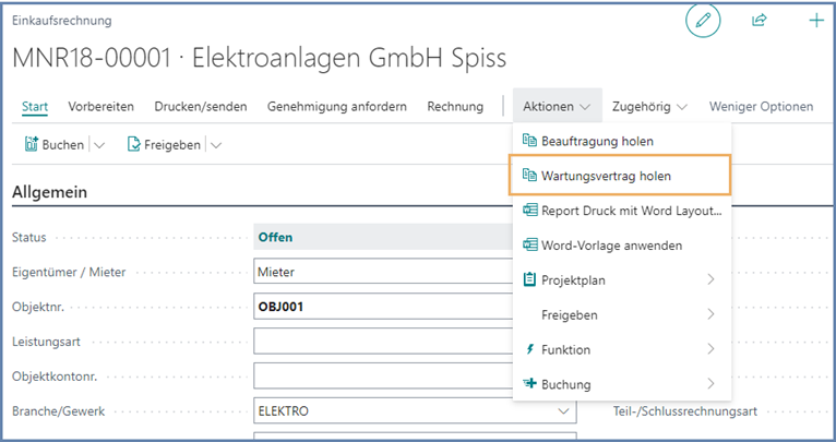 Wartungsvertrag holen