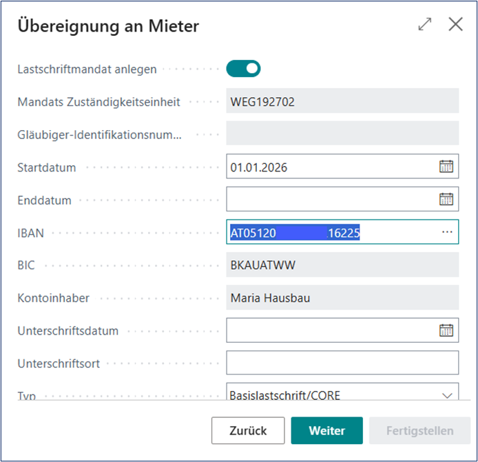Übereignung Mieter