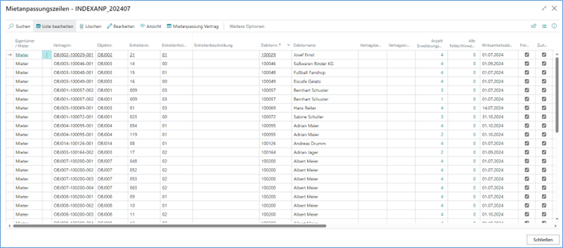 Mietanpassungszeilen