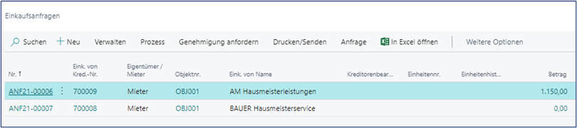 Einkaufsanfragen bearbeitet
