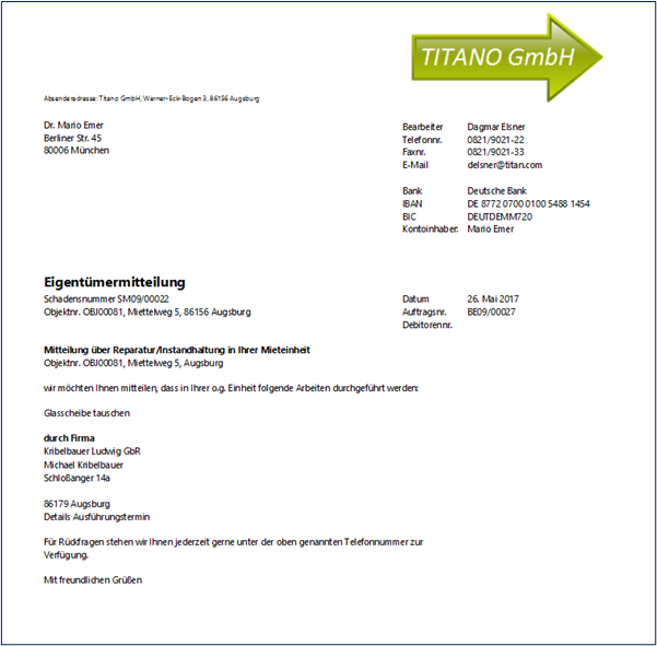 Druck Mitteilung Objekteigentümer