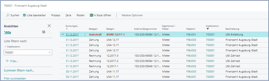 Kreditorenposten filtern