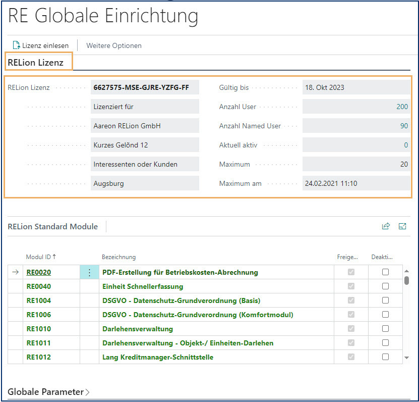 RE Globale Einrichtung