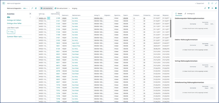 Mahnvorschlagsposten