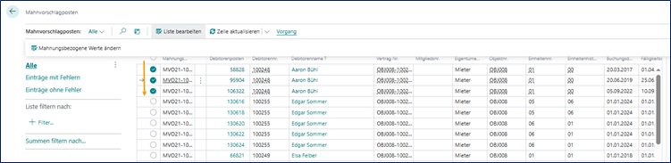Mahnvorschlagsposten