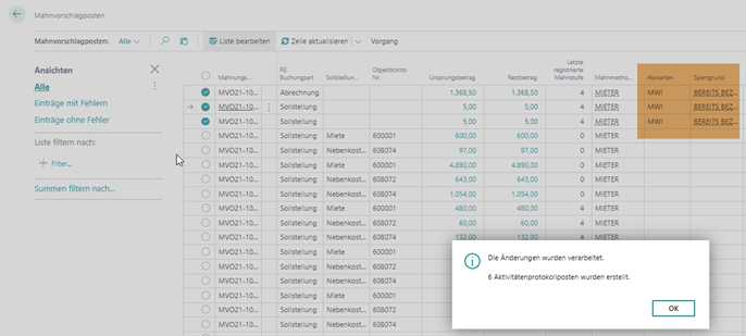 Mahnvorschlagsposten