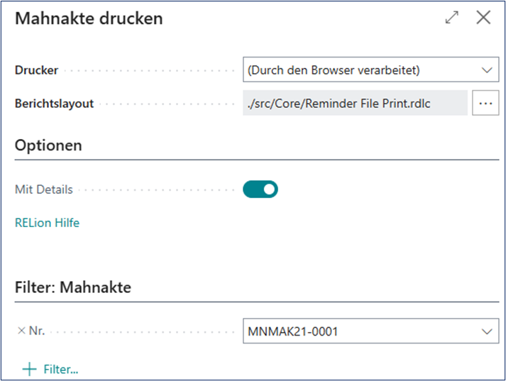 Mahnakte drucken