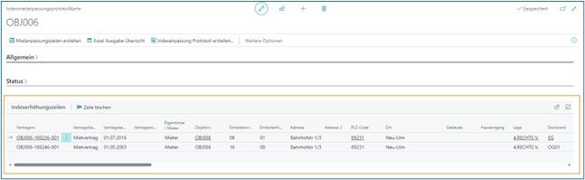 Indexerhöhungszeilen