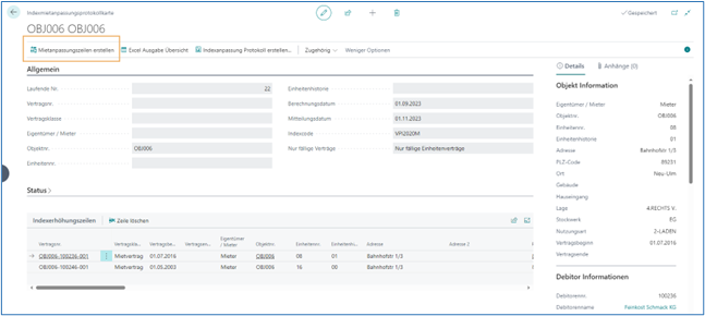 Mietanpassungszeilen