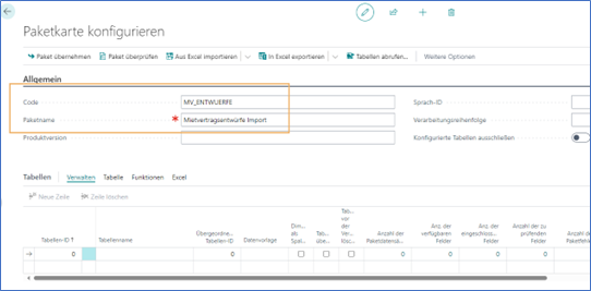 Paketkarte konfigurieren