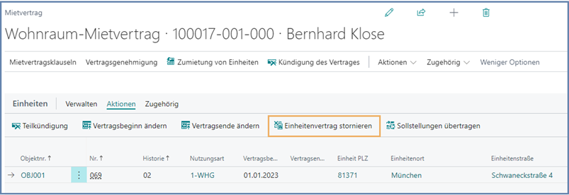 Einheitenvertrag stornieren