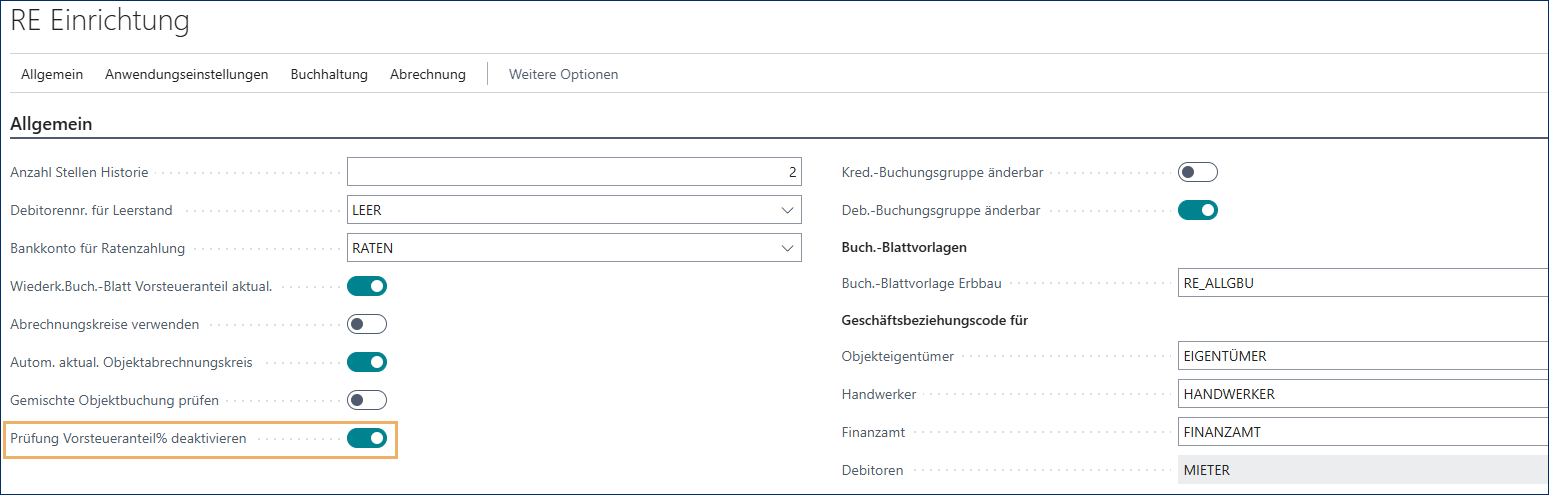 Vorsteueranteil deaktivieren