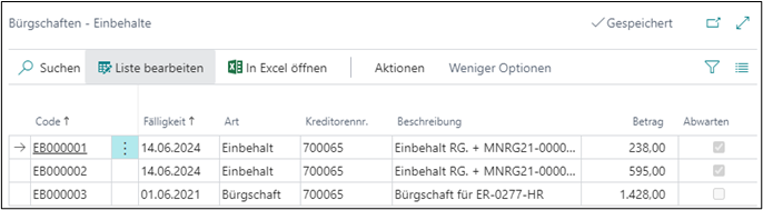 Bürgschaften-Einbehalte