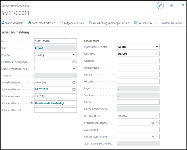 Schadensmeldung Karte