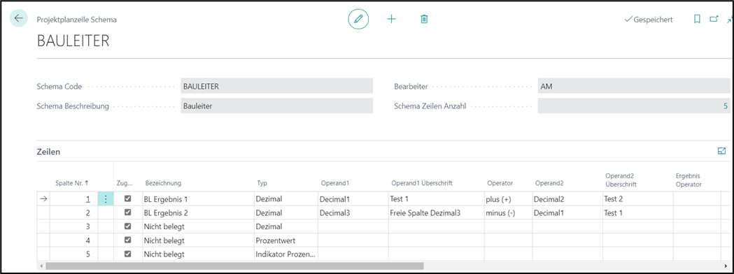 Projektplanzeile Schema