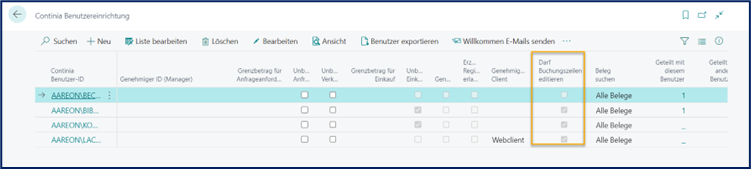 Buchungszeilen editieren