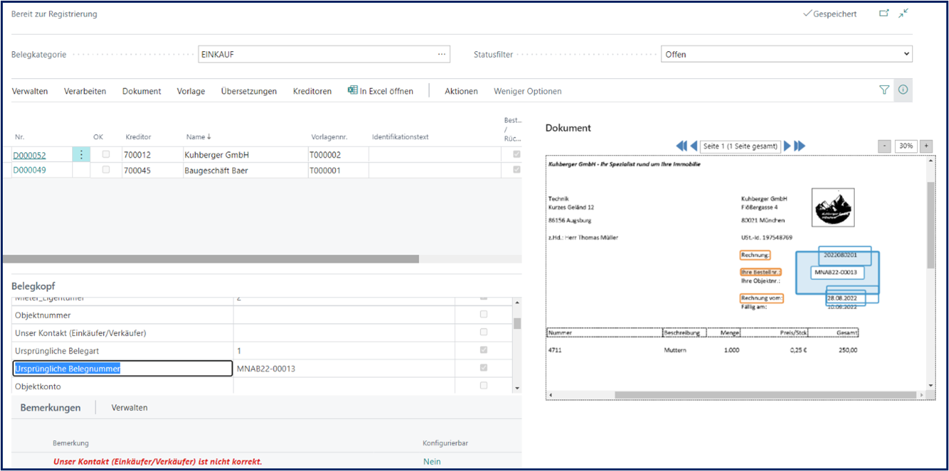 Ursprüngliche Belegnummer