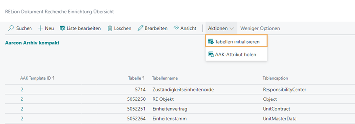 Tabellen initialisieren