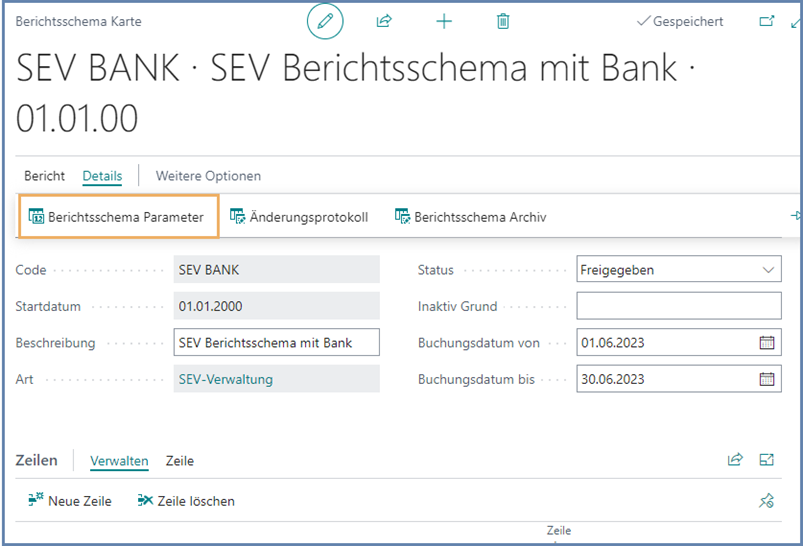 Berichtsschema Parameter