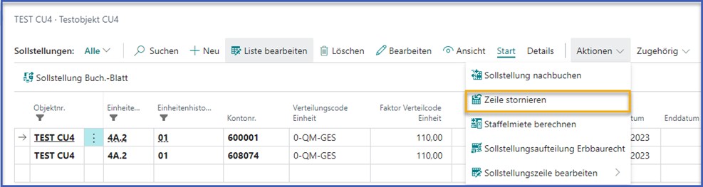 Zeile stornieren
