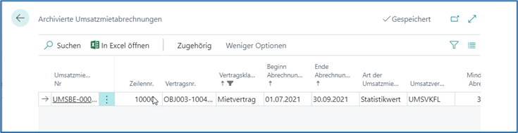 Archivierte Umsatzmietabrechnung