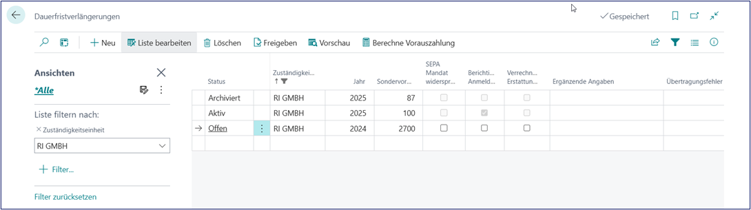 Dauerfristverlängerung