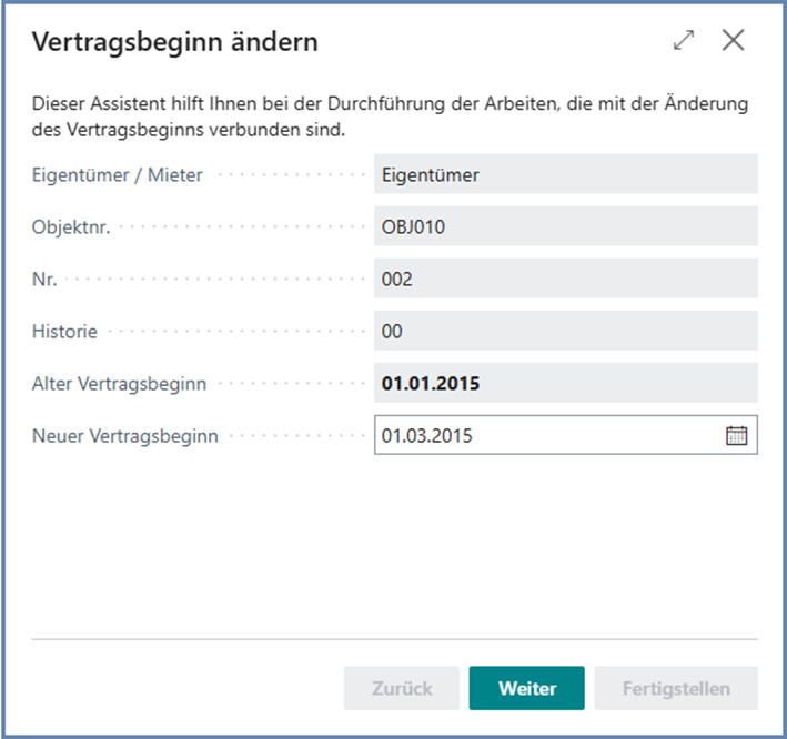 Vertragsbeginn ändern