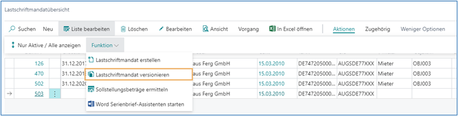 Lastschriftmandat versionieren