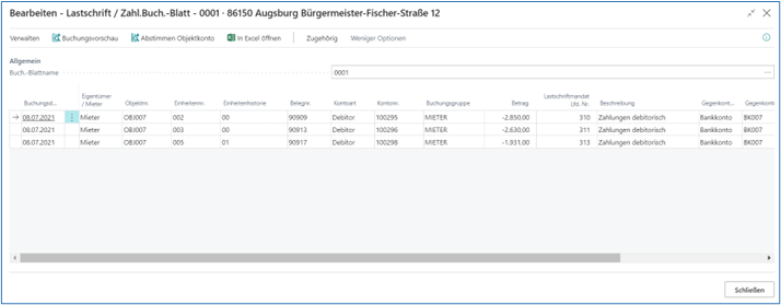 Lastschrift-Zahlbuchblatt