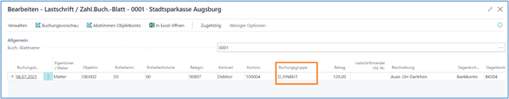Lastschrift Zahlbuchblatt