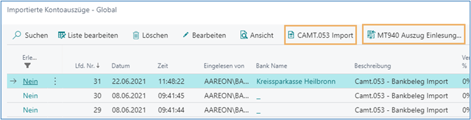 importierte Kontoauszüge