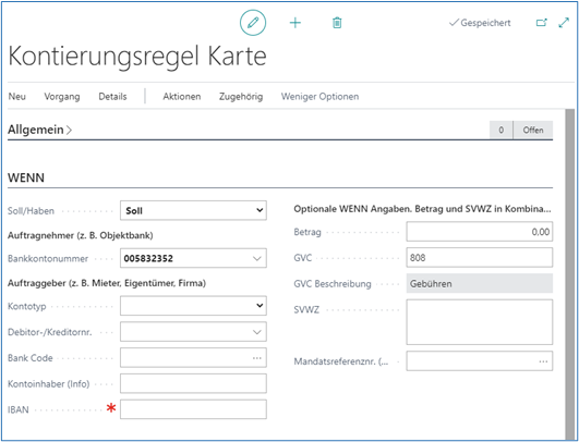 Kontierungsregel karte