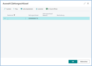 Auswahl Zahlungsschlüssel