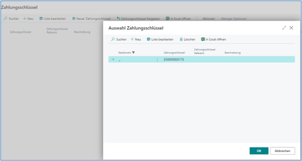 Auswahl Zahlungsschlüssel