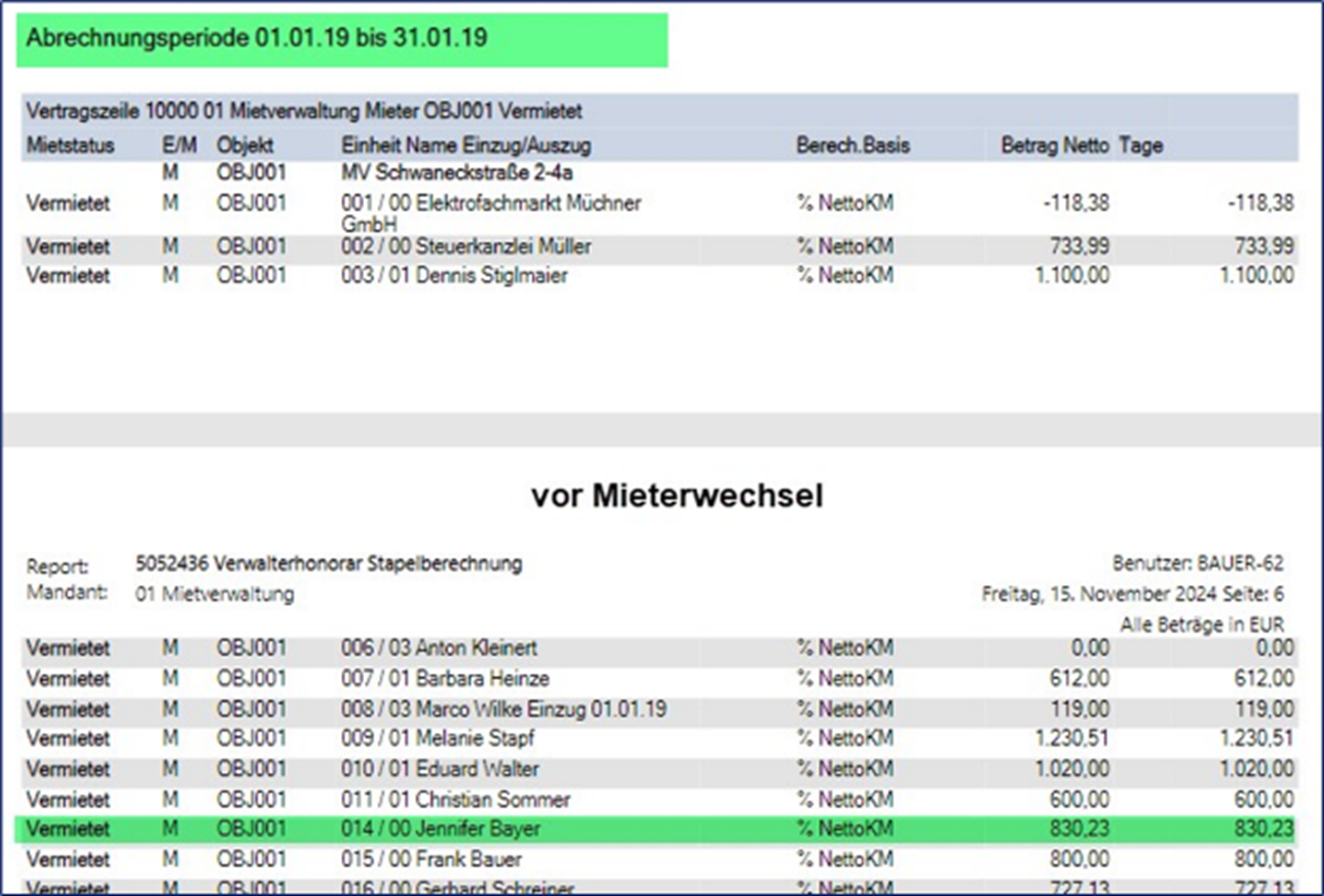 Abrechnung Objektkarte