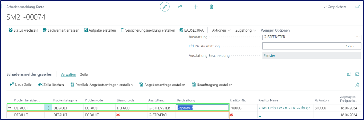 Schadensmeldungskarte
